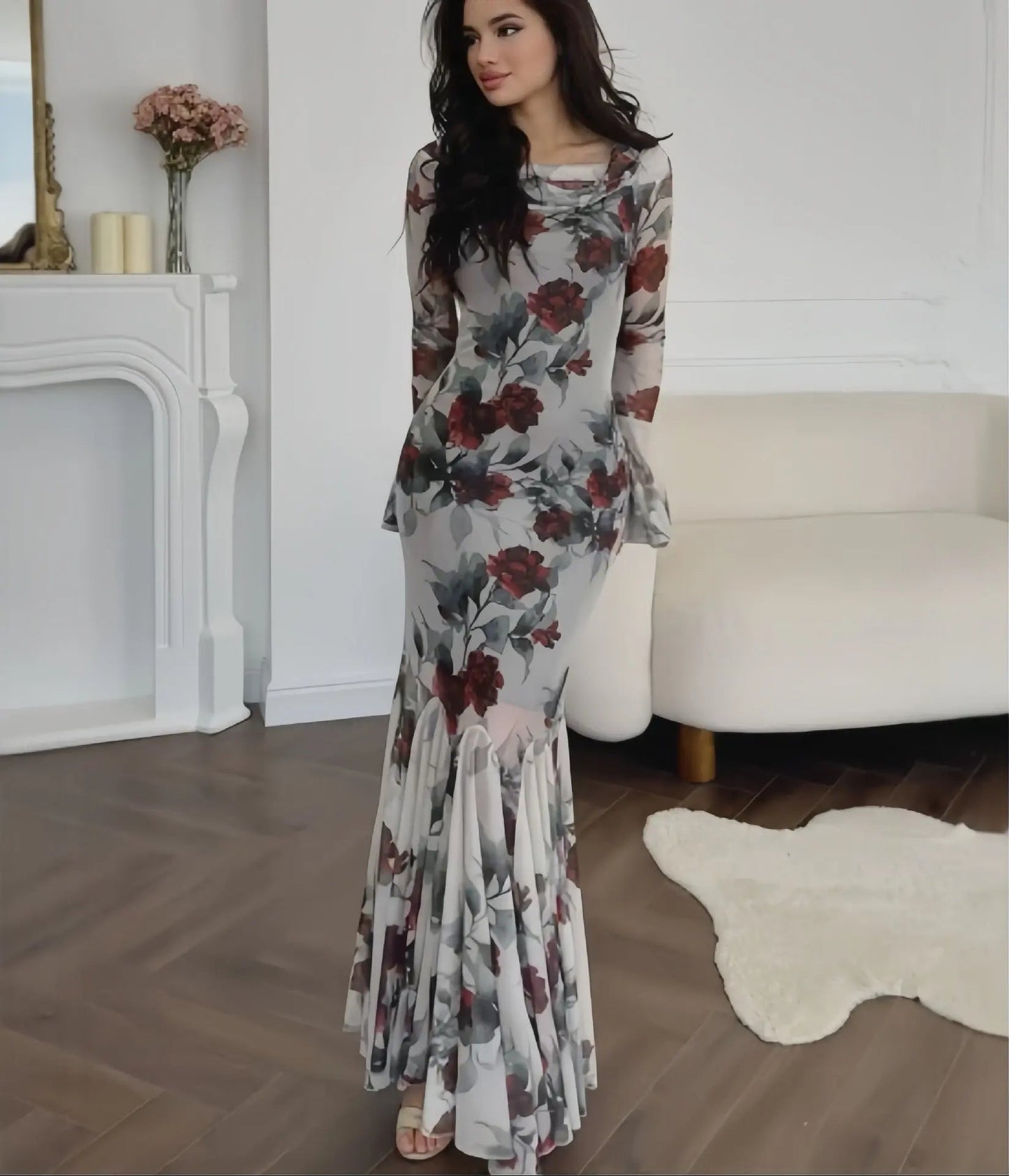Eclat™ |Robe longue sirène fleurie Élégance romantique et charme intemporel
