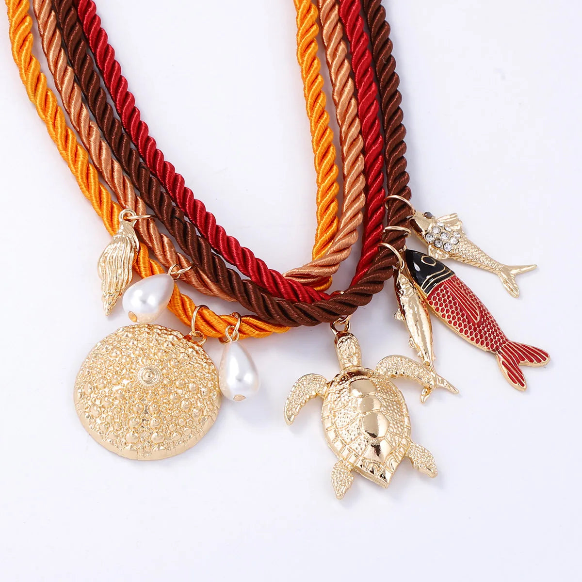 Set of 4 Bohemian Necklaces with Marine Charm