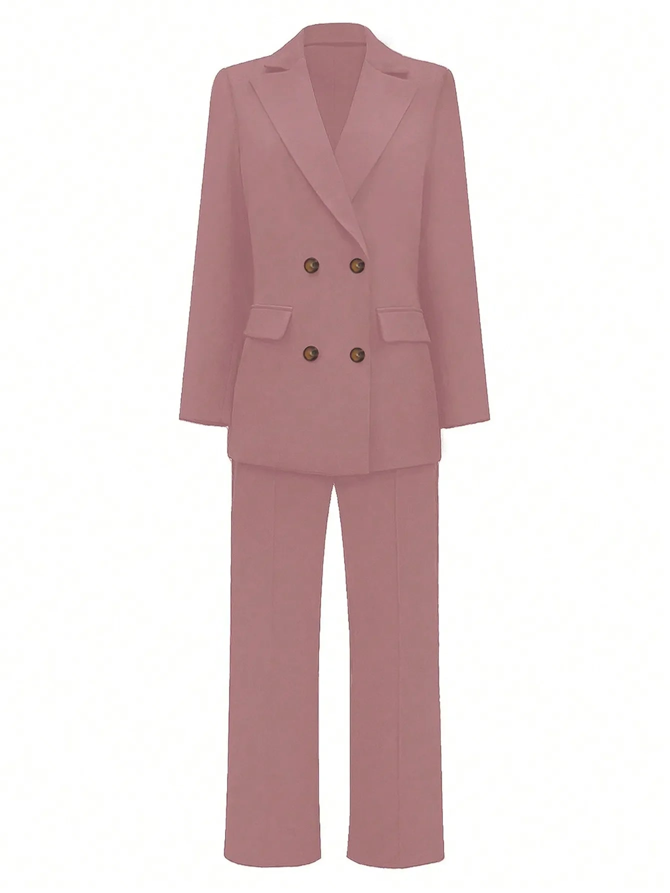 Blush Pink Women’s Power Suit – Wide-Leg Trousers & Structured Blazer with Bustier Top