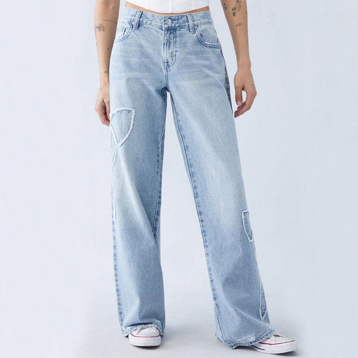 Eclat™ | Jean large pour femme – Détails papillons brodés et style décontracté