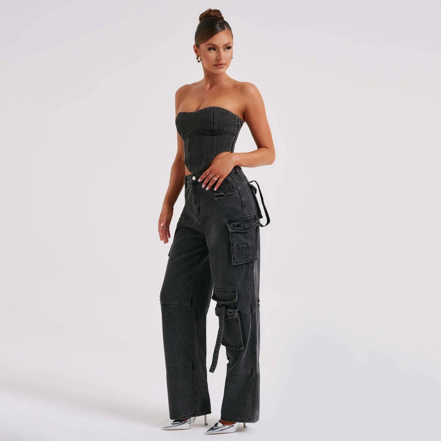 ECLAT™ | Ensemble bustier et jean cargo délavé