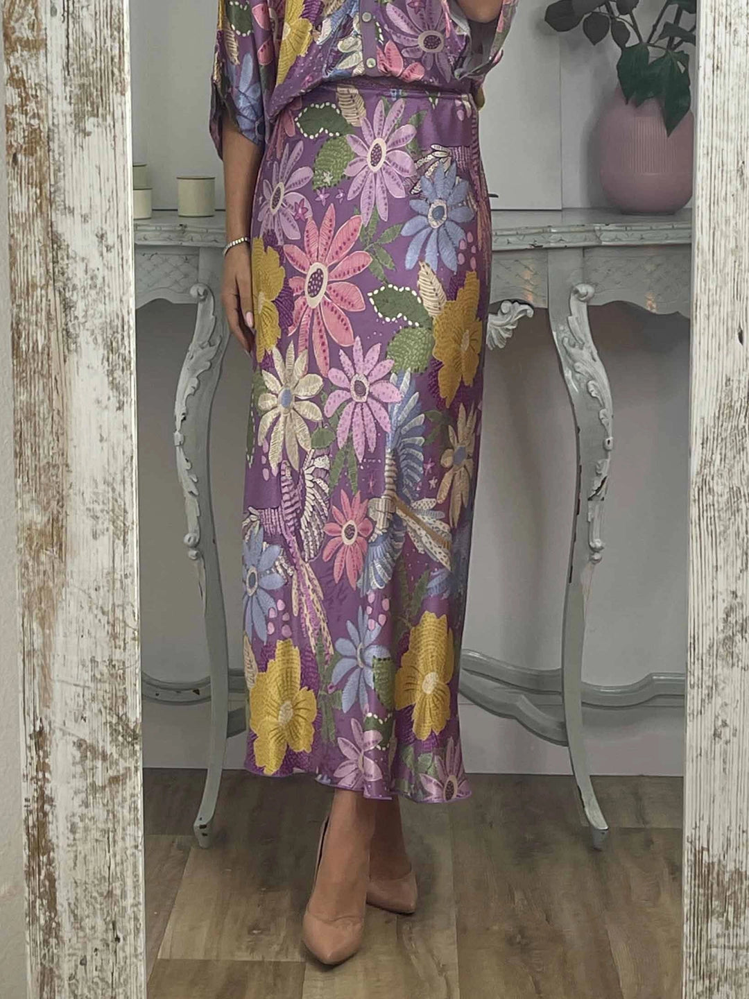 Elegance Bloom™ | Ensemble Satiné à Motif Floral Deux Pièces – Silhouette Sirène