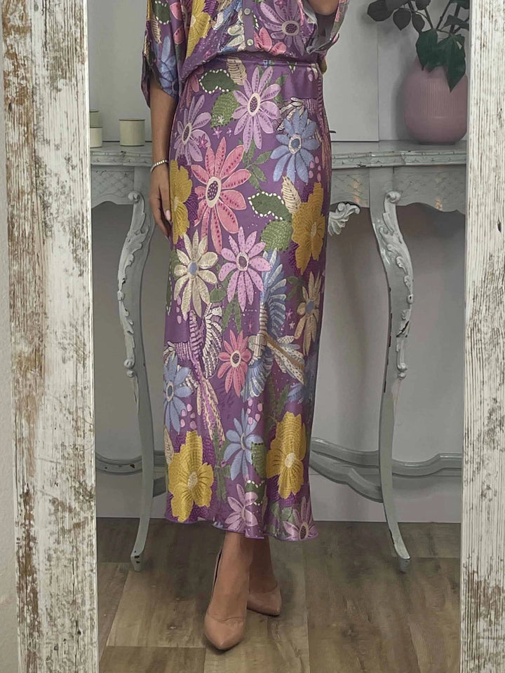 Elegance Bloom™ | Ensemble Satiné à Motif Floral Deux Pièces – Silhouette Sirène