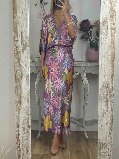 Elegance Bloom™ | Ensemble Satiné à Motif Floral Deux Pièces – Silhouette Sirène