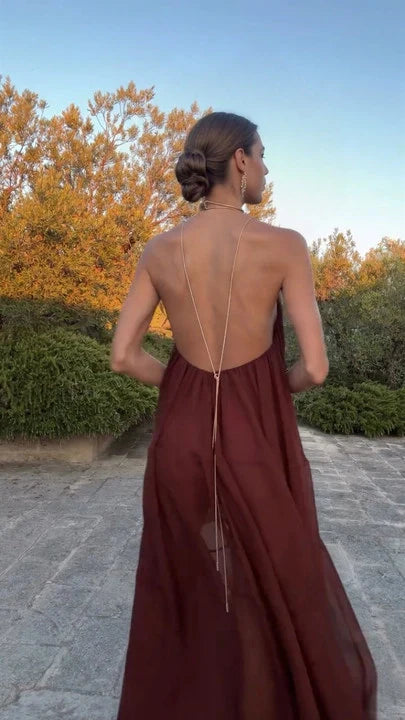 Elegant V-neck Chiffon Flowy Maxi Dress