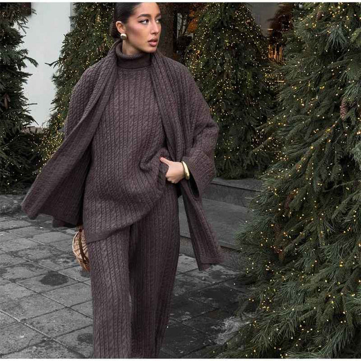 Ensemble Hiver 3 Pièces Élégance ( Écharpe • Pull • Pantalon)