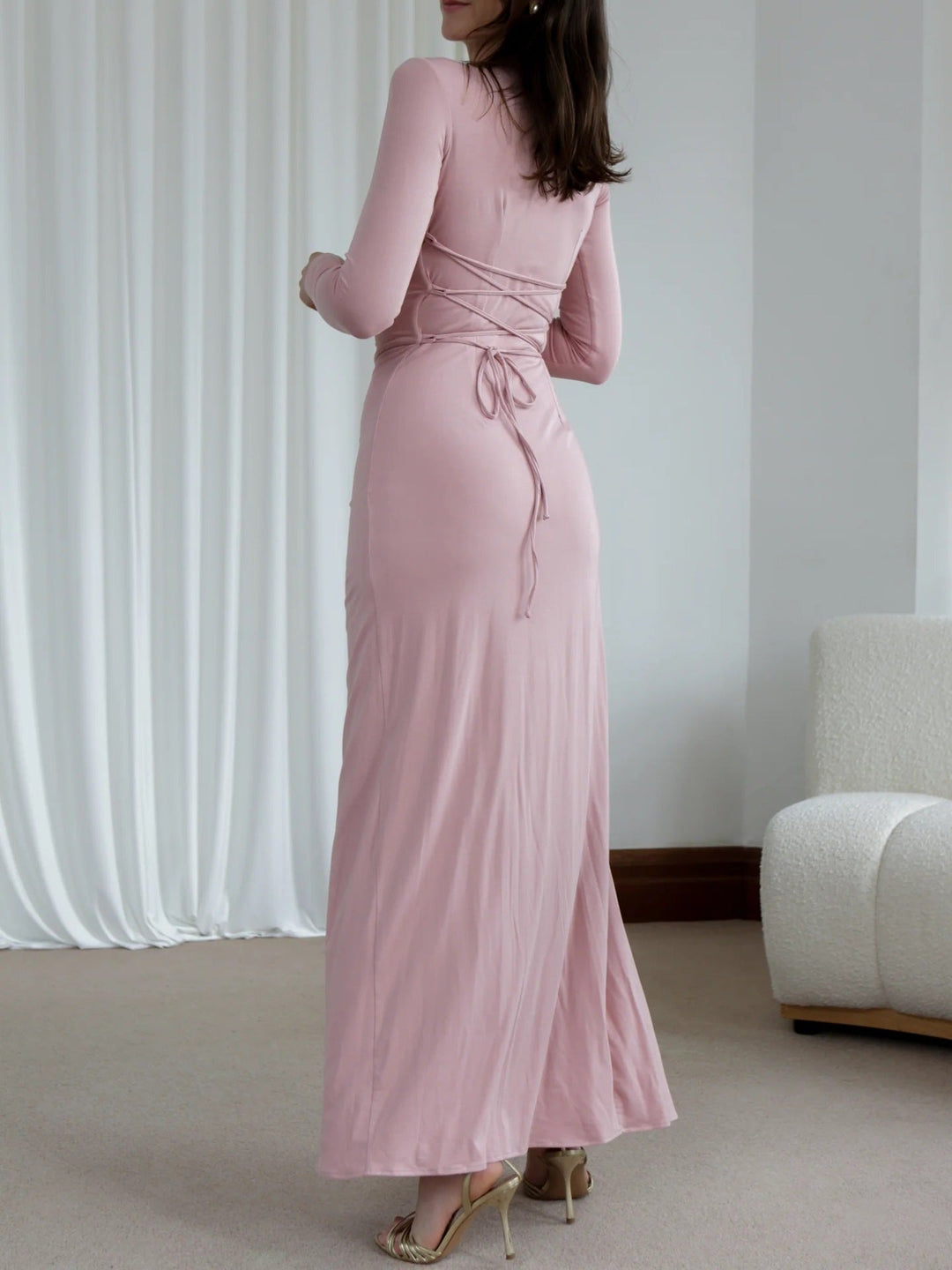 Eclat™ | Fitted Maxi Dress – Side Slit & Long Sleeves