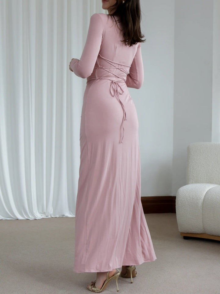 Eclat™ | Fitted Maxi Dress – Side Slit & Long Sleeves