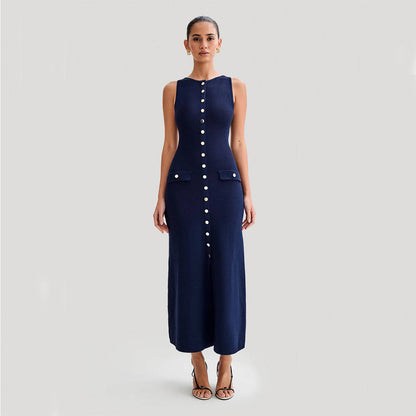 Eclat™ | Robe midi sans manches – Boutonnée et minimaliste chic
