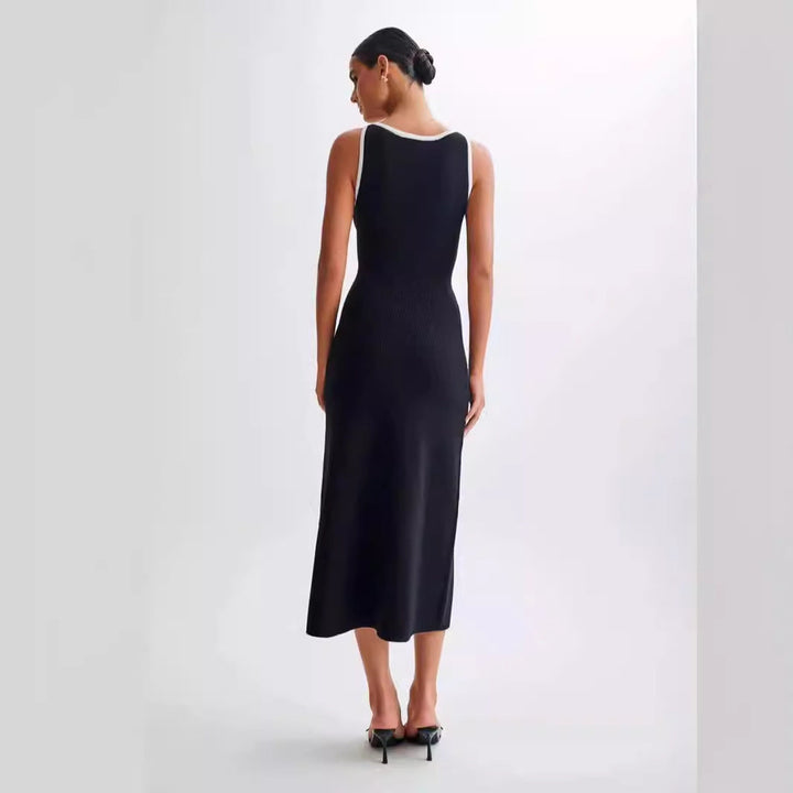 Eclat™ | Robe mi-longue sans manches – Style chic, contrasté et boutonné