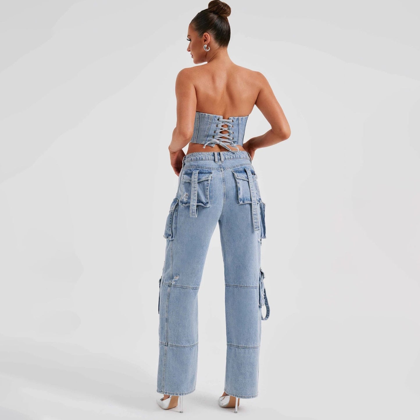 ECLAT™ | Ensemble bustier et jean cargo délavé