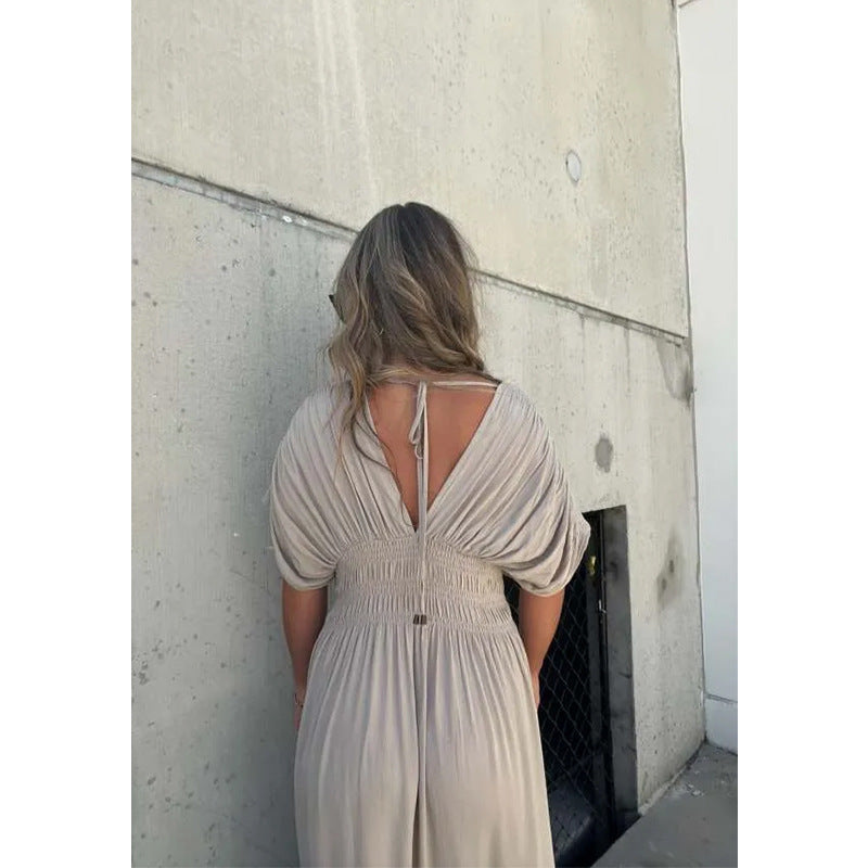 Eclat™ | Flowy Maxi Dress – Side Slit & Crossed Back