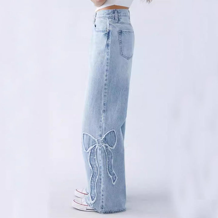 Eclat™ | Jean large pour femme – Détails papillons brodés et style décontracté