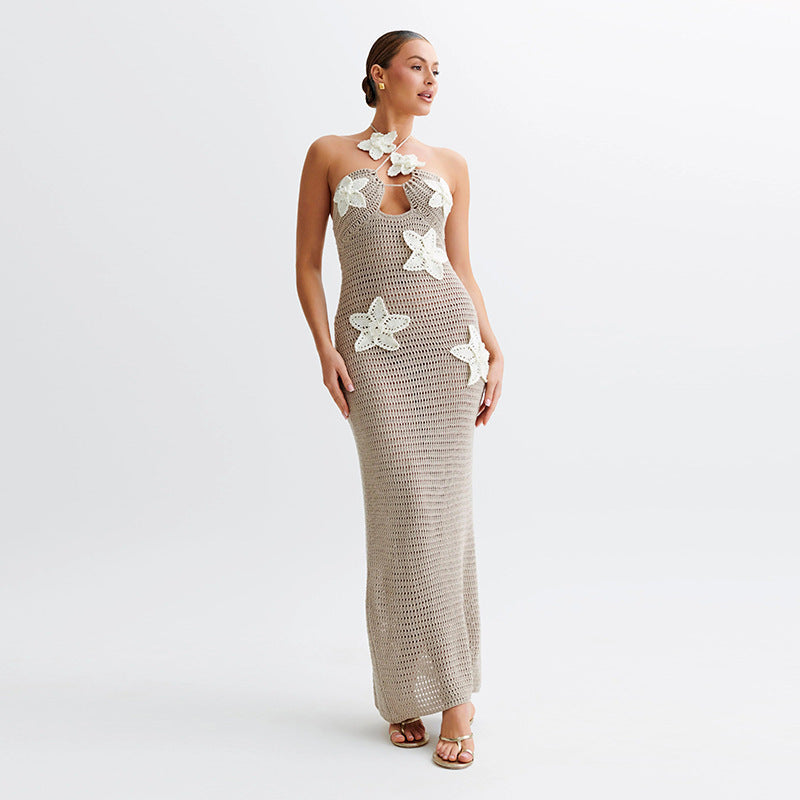 Eclat™ | Robe longue en crochet – Détails floraux et dos nu bohème