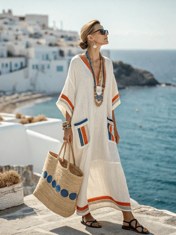 Mina™ — Elegant Dress in Natural Cotton and Linen