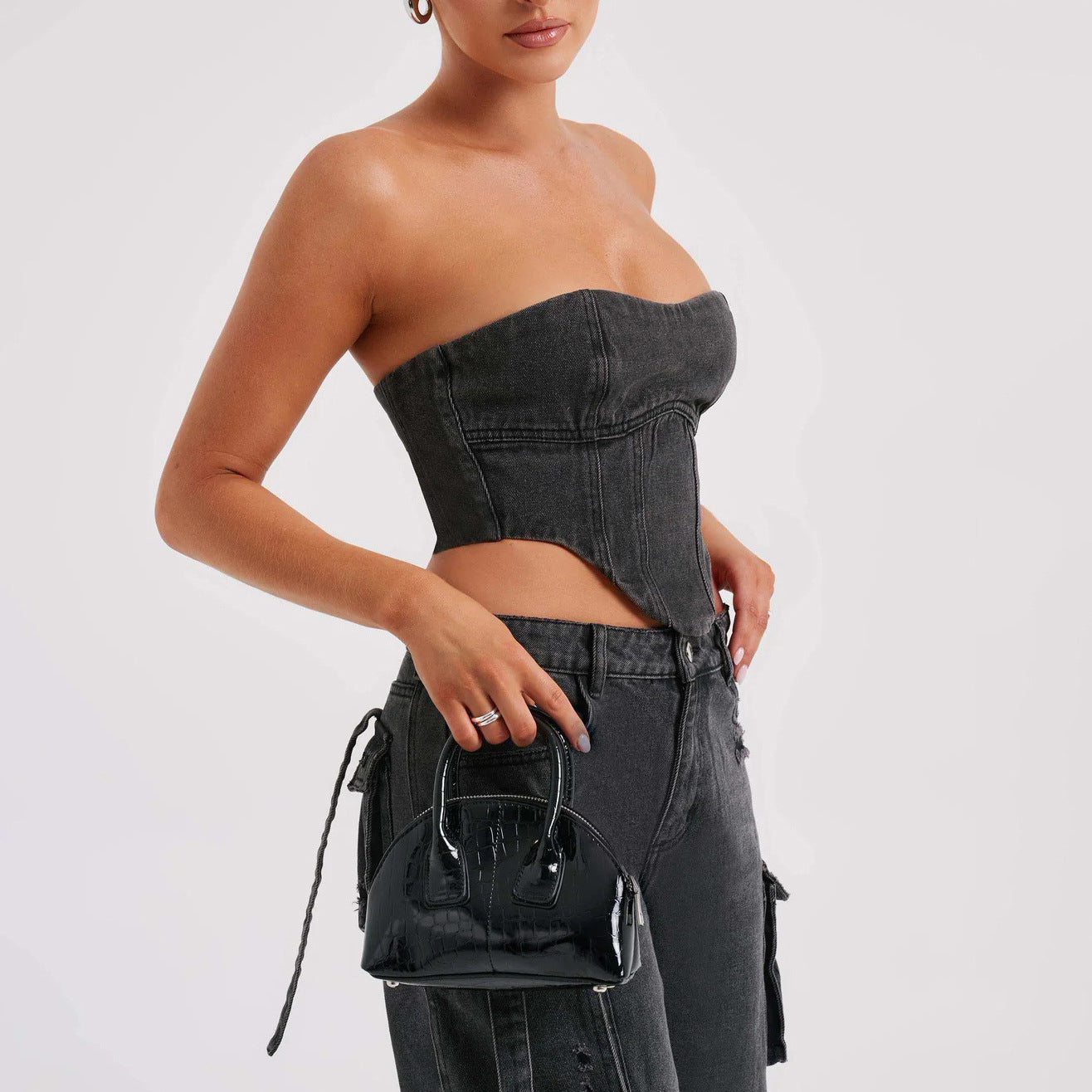ECLAT™ | Ensemble bustier et jean cargo délavé