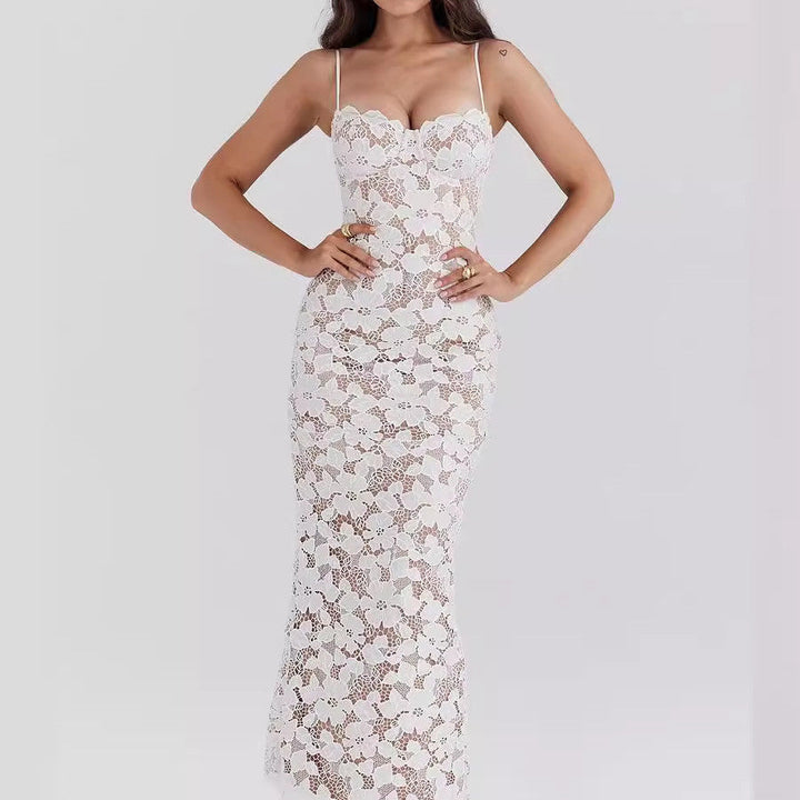 Eclat™ | Robe longue en dentelle florale avec dos lacé