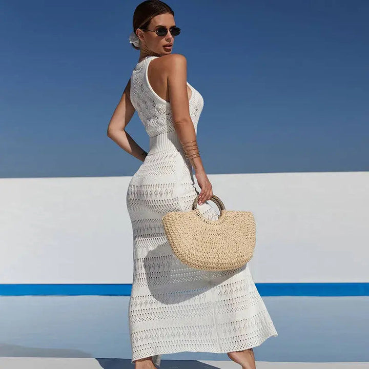 Eclat™ | Robe longue en crochet – Dos nageur et fente élégante