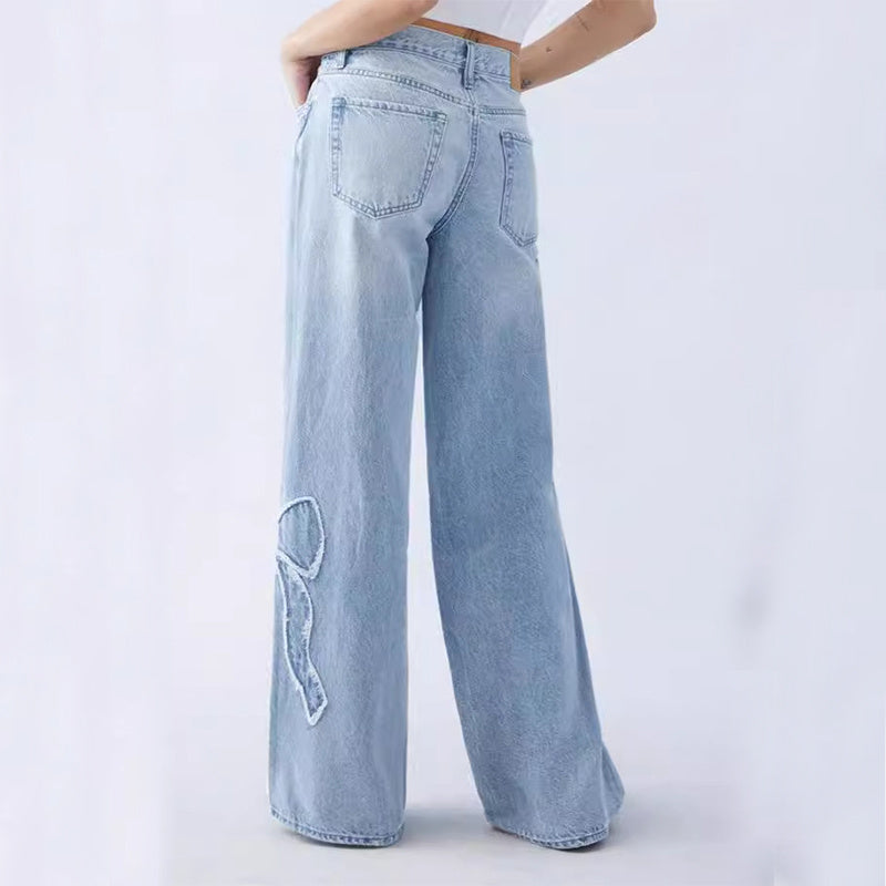 Eclat™ | Jean large pour femme – Détails papillons brodés et style décontracté