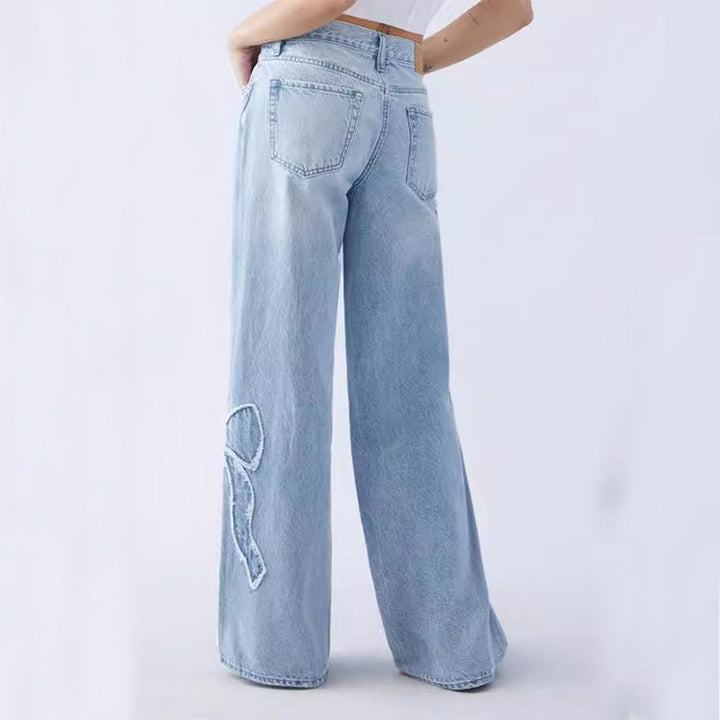 Eclat™ | Jean large pour femme – Détails papillons brodés et style décontracté