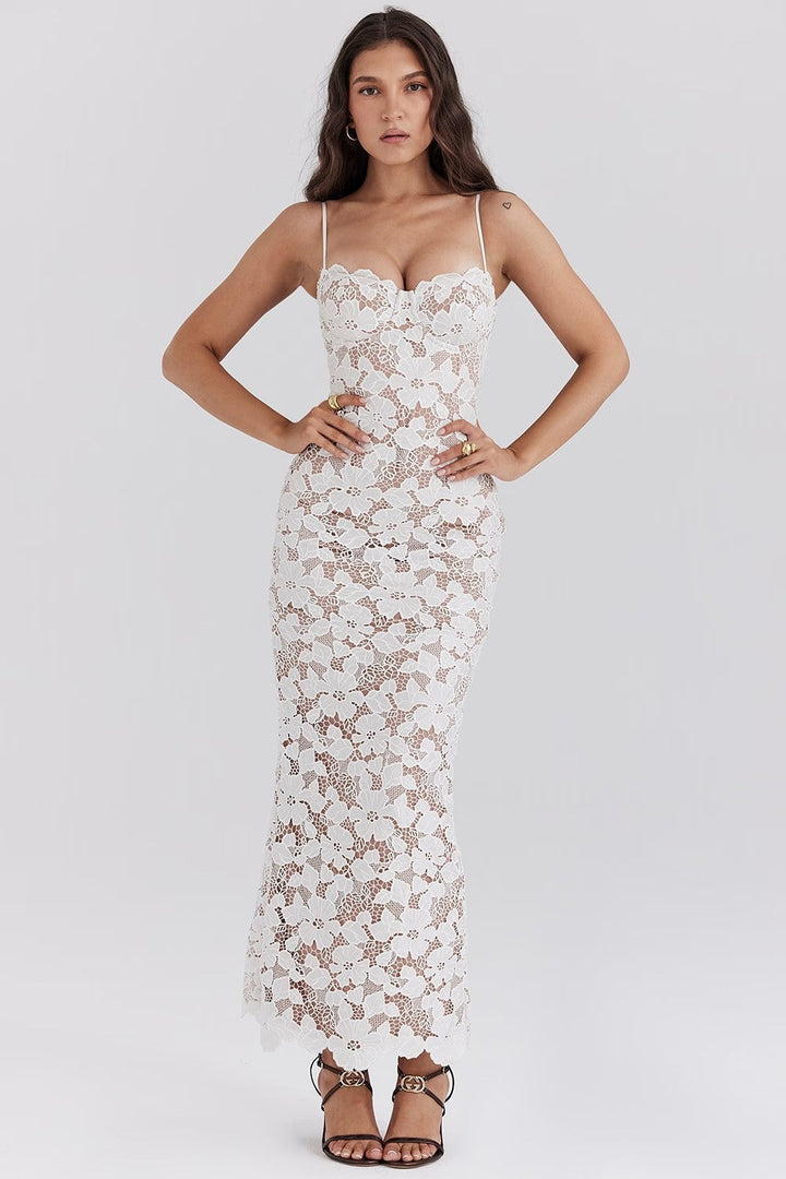 Eclat™ | Robe longue en dentelle florale avec dos lacé