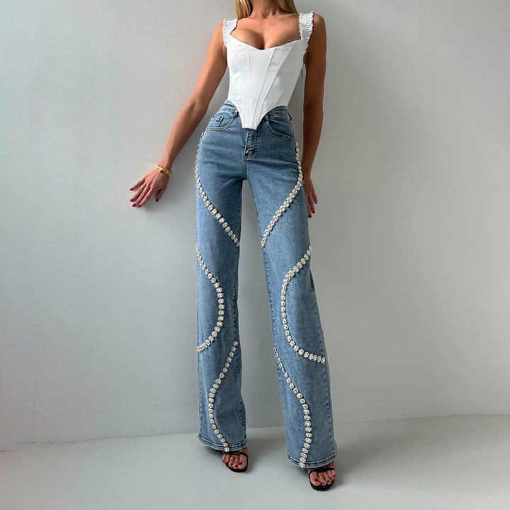 Eclat™ | Jean Pearl pour femme – Taille haute et détails glamour