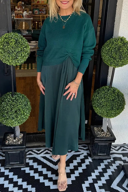 Robe Pull Élégance – Effet Deux-Pièces avec Nœud Drapé