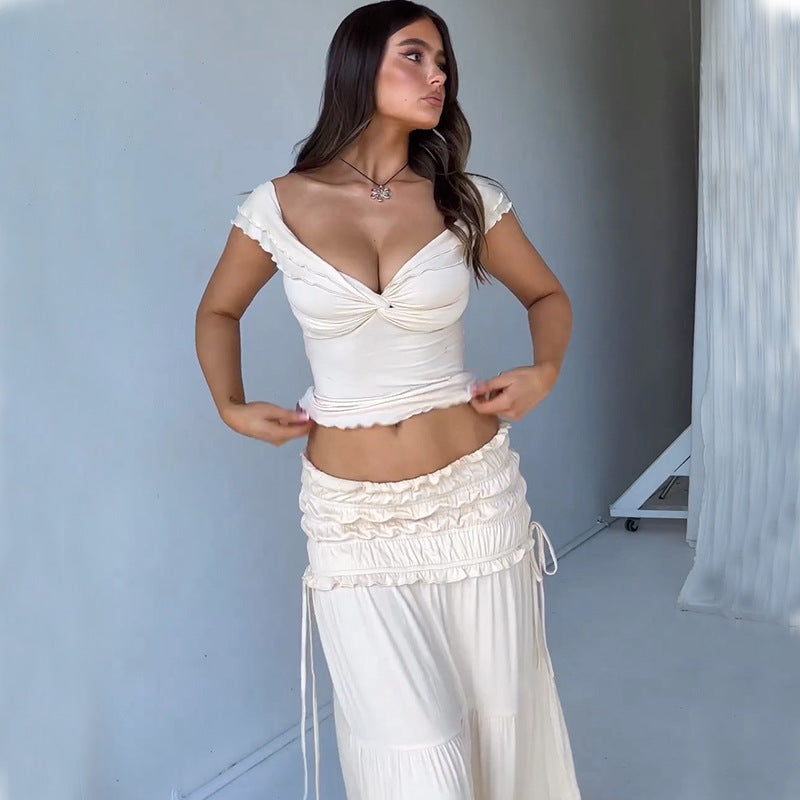 Eclat™ | Ensemble chic col V et jupe plissée – Élégance estivale