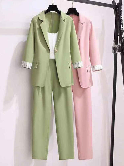 3-Piece Chic Suit Set – Blazer, Camisole & Trousers