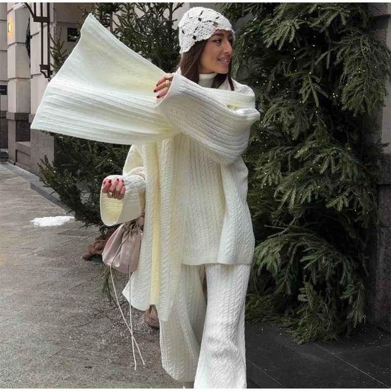 Ensemble Hiver 3 Pièces Élégance ( Écharpe • Pull • Pantalon)