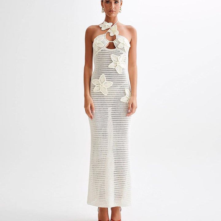 Eclat™ | Robe longue en crochet – Détails floraux et dos nu bohème