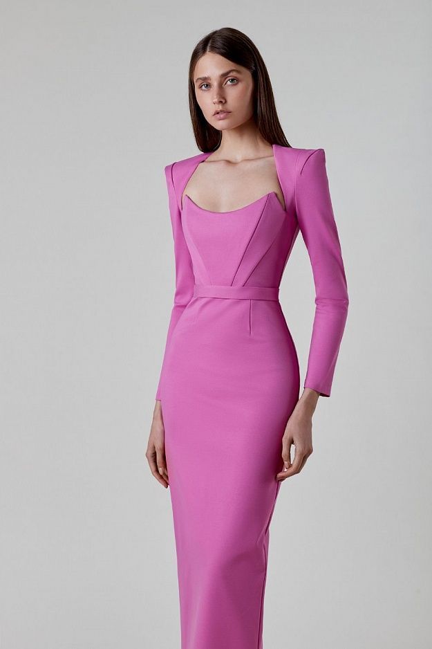 Robe midi sculptante Eclat™ | Épaules structurées et décolleté drapé