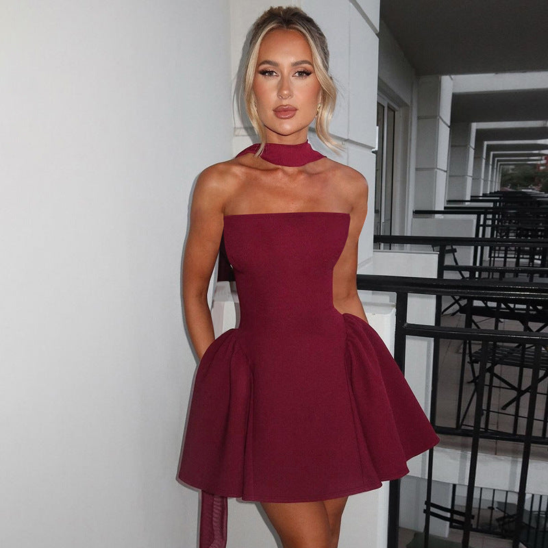Eclat™ |Robe bustier mini  Coupe évasée et dos noué ultra chic