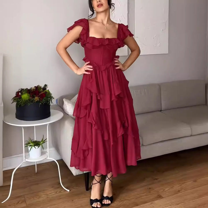 Eclat™ – Robe mi-longue à volants Épaules dénudées et style bohème chic