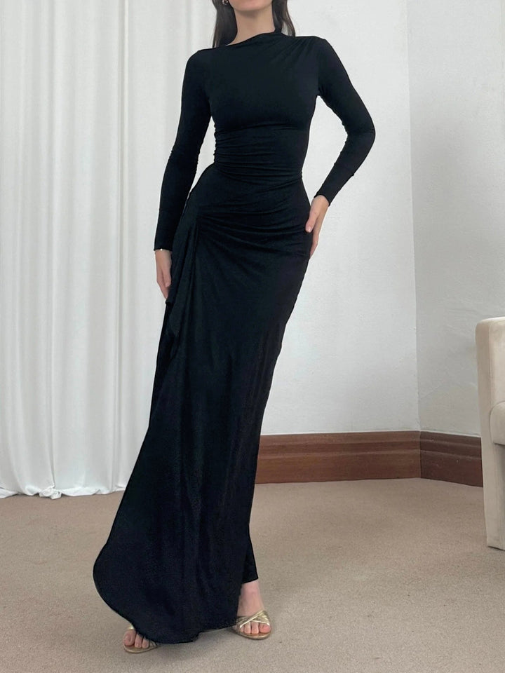 Eclat™ | Fitted Maxi Dress – Side Slit & Long Sleeves