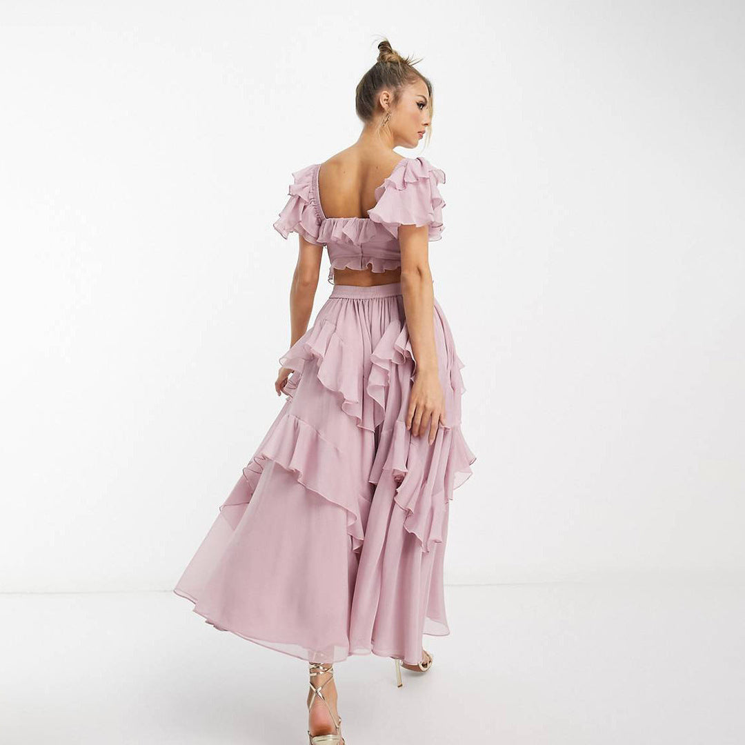 Eclat™ – Robe mi-longue à volants Épaules dénudées et style bohème chic