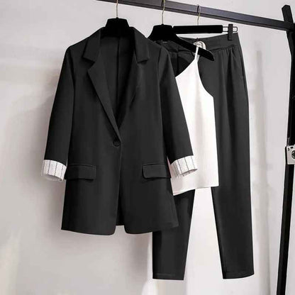3-Piece Chic Suit Set – Blazer, Camisole & Trousers