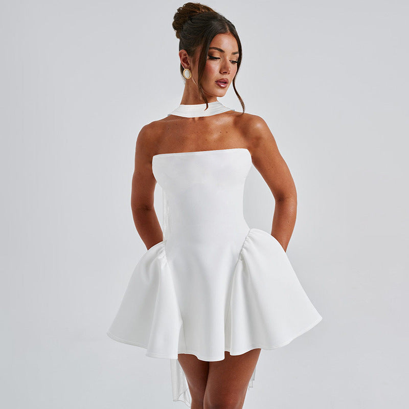 Eclat™ |Robe bustier mini  Coupe évasée et dos noué ultra chic