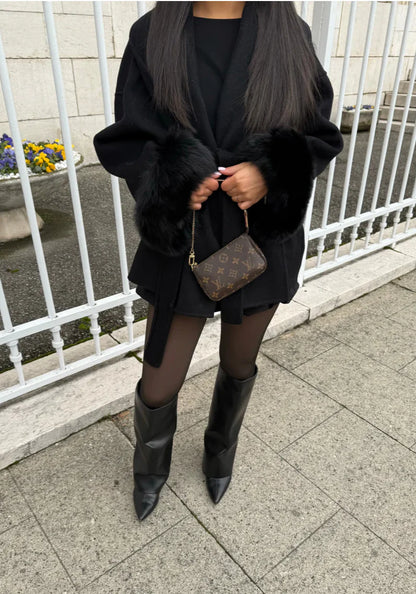 Éclat™ – Manteau Élégant en Laine, Détails Fourrure Amovibles