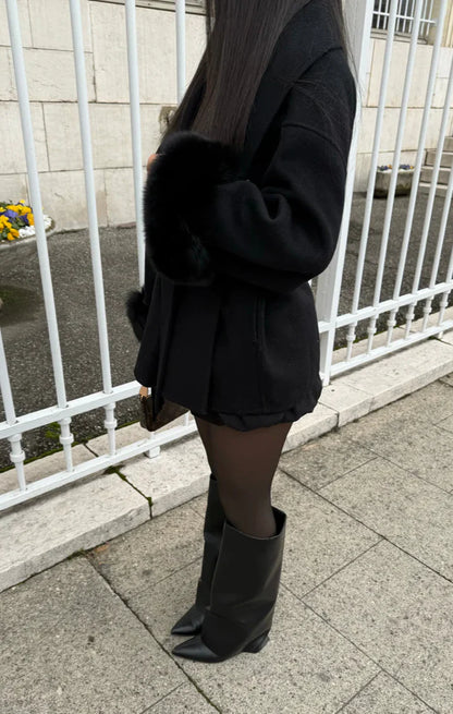 Éclat™ – Manteau Élégant en Laine, Détails Fourrure Amovibles