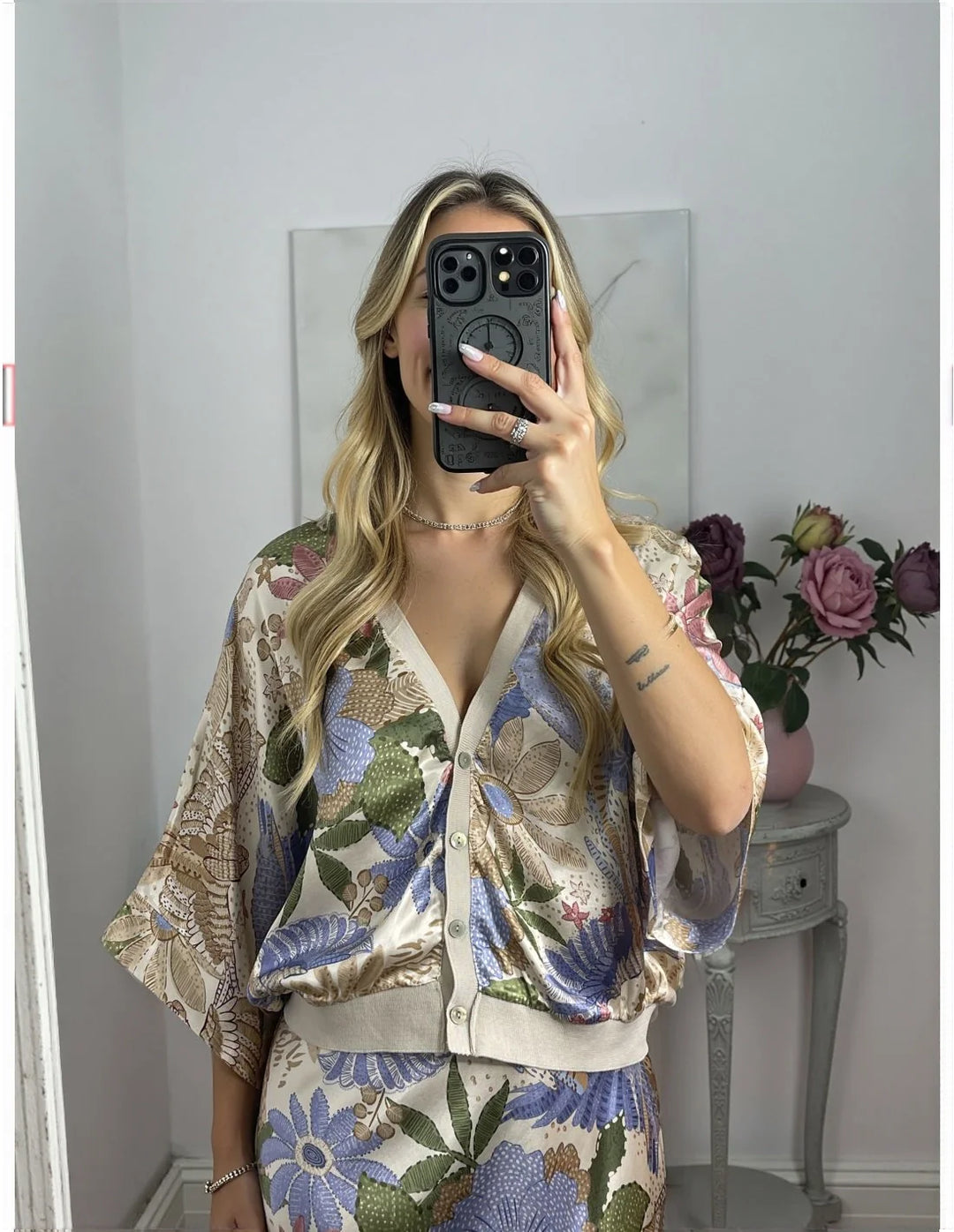 Elegance Bloom™ | Ensemble Satiné à Motif Floral Deux Pièces – Silhouette Sirène
