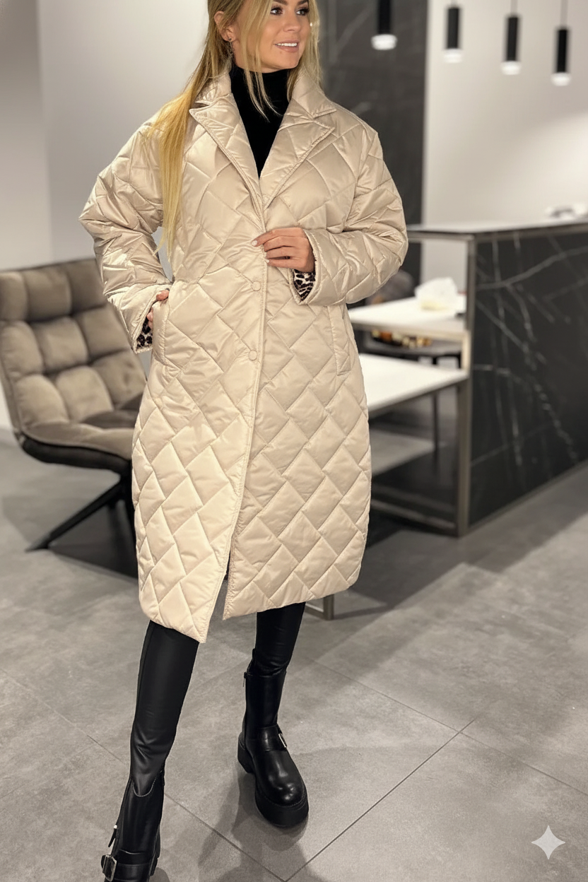 ÉCLAT™ – Manteau Matelassé Mi-Long Réversible avec Doublure Léopard