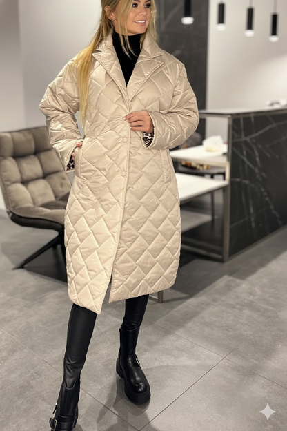ÉCLAT™ – Manteau Matelassé Mi-Long Réversible avec Doublure Léopard