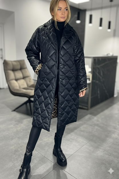 ÉCLAT™ – Manteau Matelassé Mi-Long Réversible avec Doublure Léopard