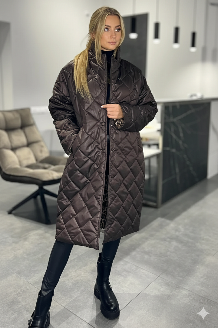 ÉCLAT™ – Manteau Matelassé Mi-Long Réversible avec Doublure Léopard