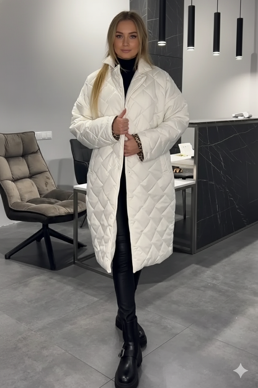 ÉCLAT™ – Manteau Matelassé Mi-Long Réversible avec Doublure Léopard