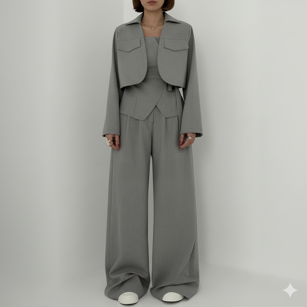 Éclat™ –Ensemble Femme 3 Pièces (Veste + Bustier + Pantalon Large)