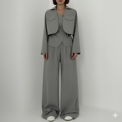 Éclat™ –Ensemble Femme 3 Pièces (Veste + Bustier + Pantalon Large)