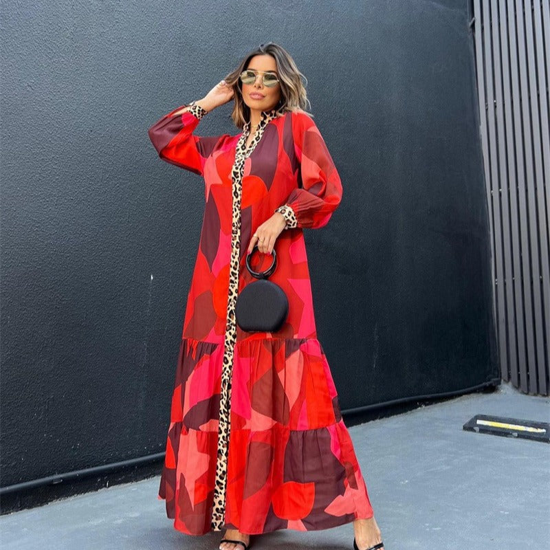 Eclat™ | Robe Longue Rouge & Léopard – Audace Bohème & Élégance Sauvage