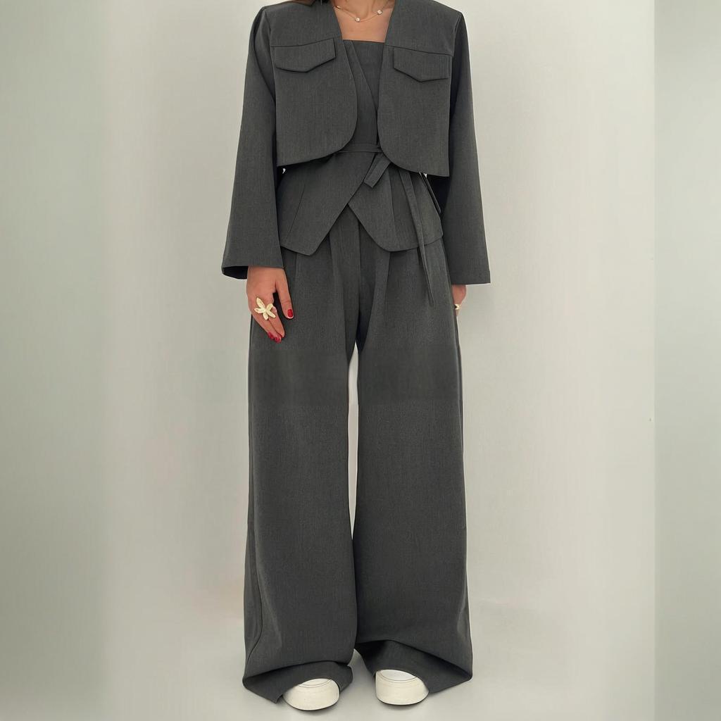 Éclat™ –Ensemble Femme 3 Pièces (Veste + Bustier + Pantalon Large)